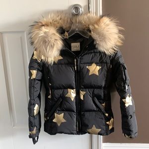 SAM. Girls Black Gold Star Fur Trim Down Jacket 12